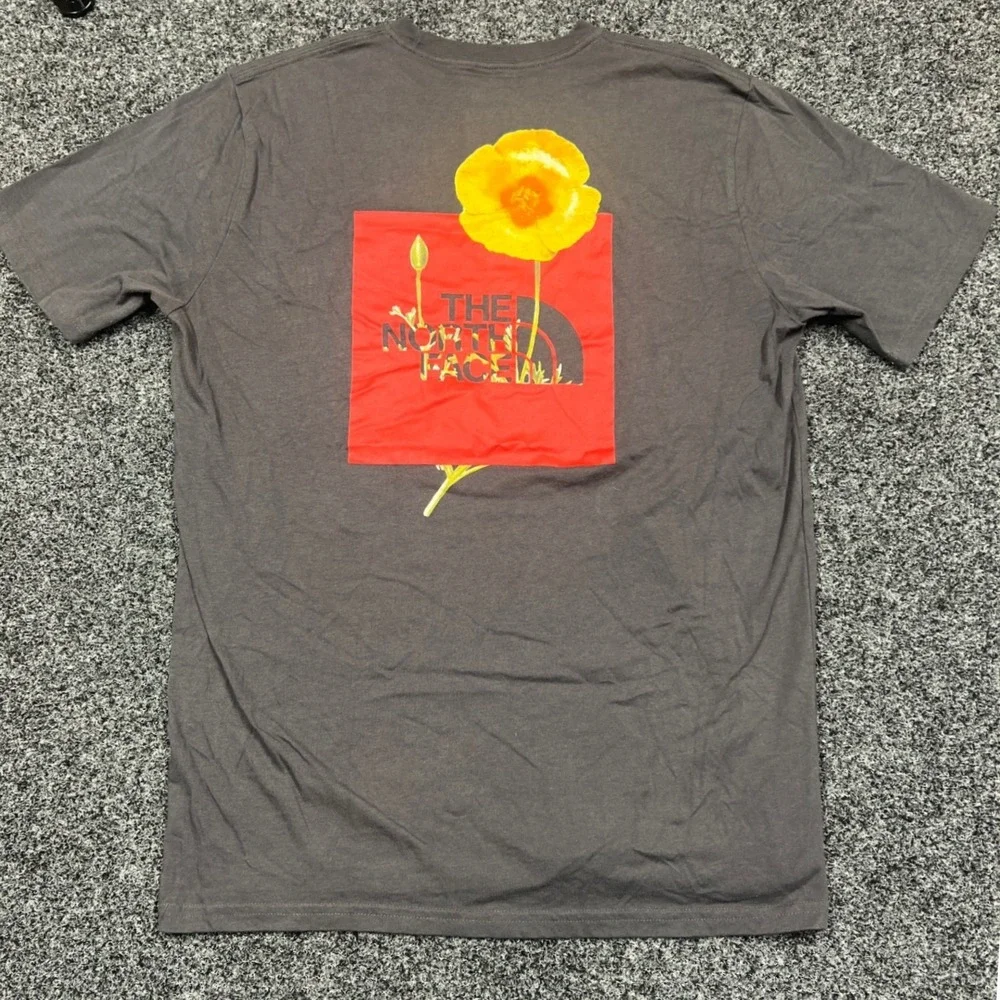 The North Face Large Charcoal Grey Poppy Flower Graphic T-Shirt Standard Fit